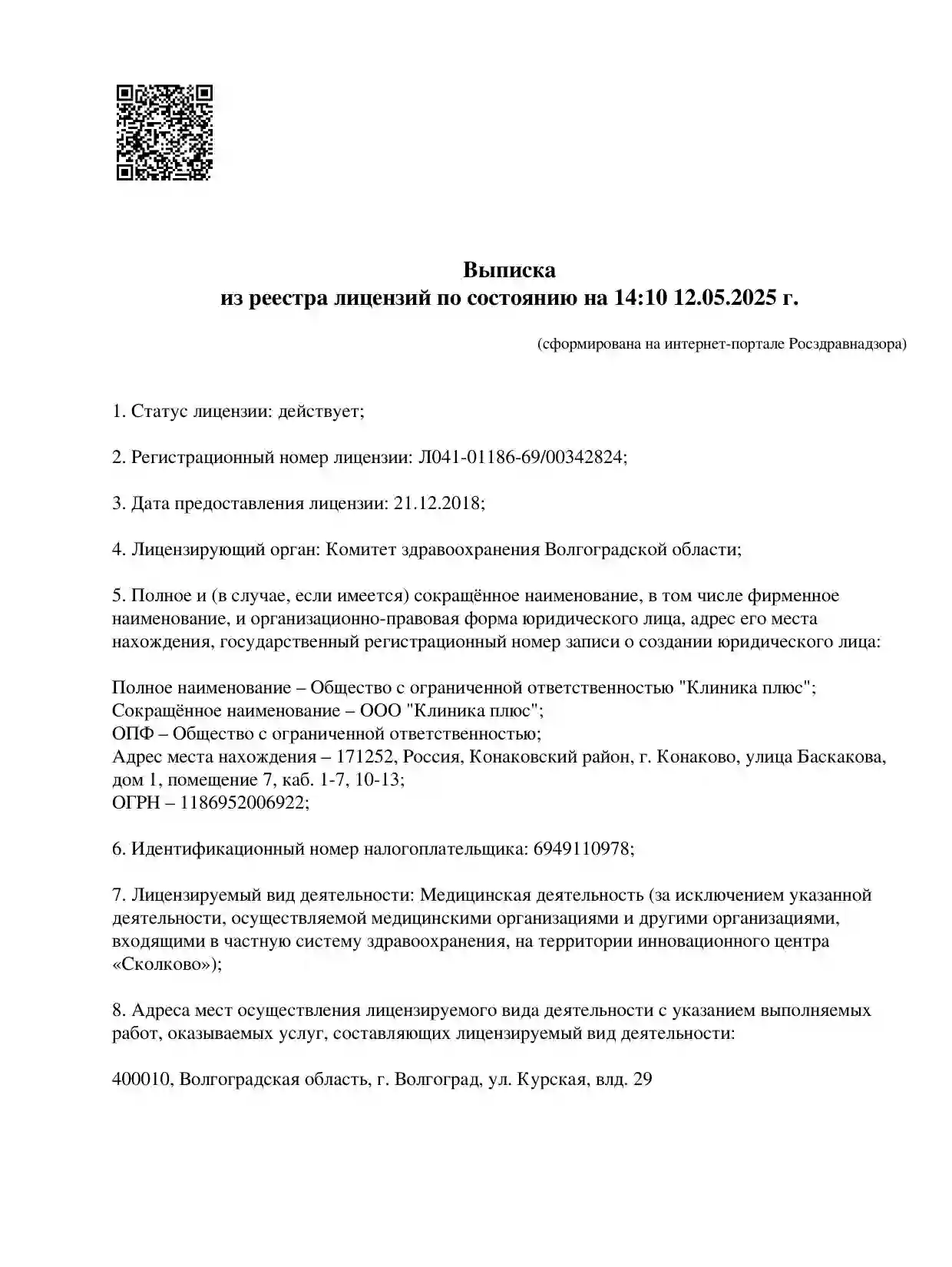 Лицензия клиники